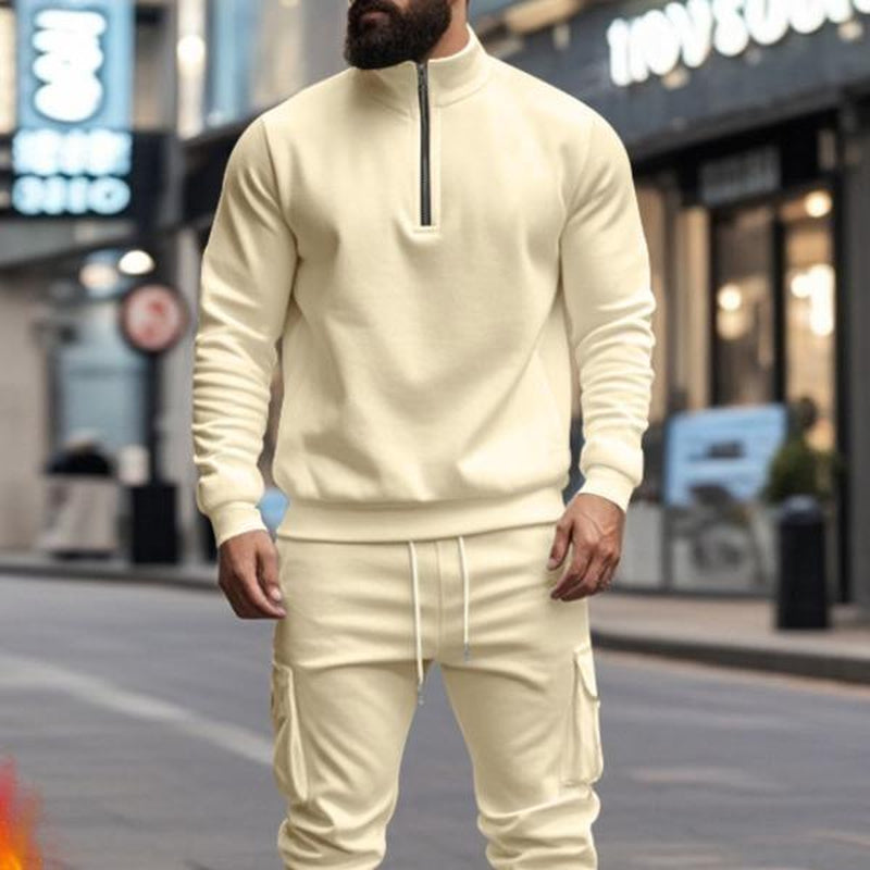 [Balck Friday&Cyber Monday]Kzz Men'S Casual Fleece Lined Zipper Work Pants Set, Thick Fabric Warm Long Trousers for Fall & Winter, New Arrival Us Style Classic Clothes Thanksgiving Outfits