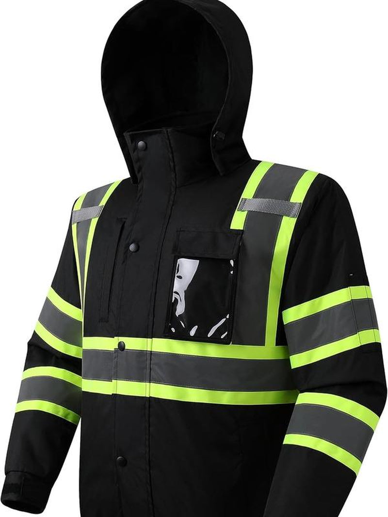 High Visibility Reflective Jackets for Work, Waterproof Class 3 with Pockets, Mens Work Construction Coat for Cold Weather Safety Jacket