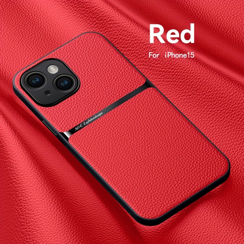 Litchi Pattern PU Leather Phone Case For Iphone15promax With Built-in Magnetic Suction 14 Promax Luxury Style 11 PU Leather 13 Promax Full Package Fall Protection Case