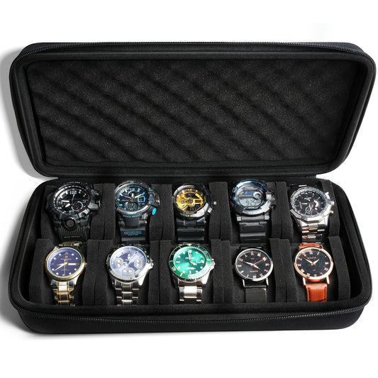 10 Slots Hard Shell Watch Storage Box, Carry Case, Display Organizer, Watch Box Holder Display Cabinet, Ideal for Gifts