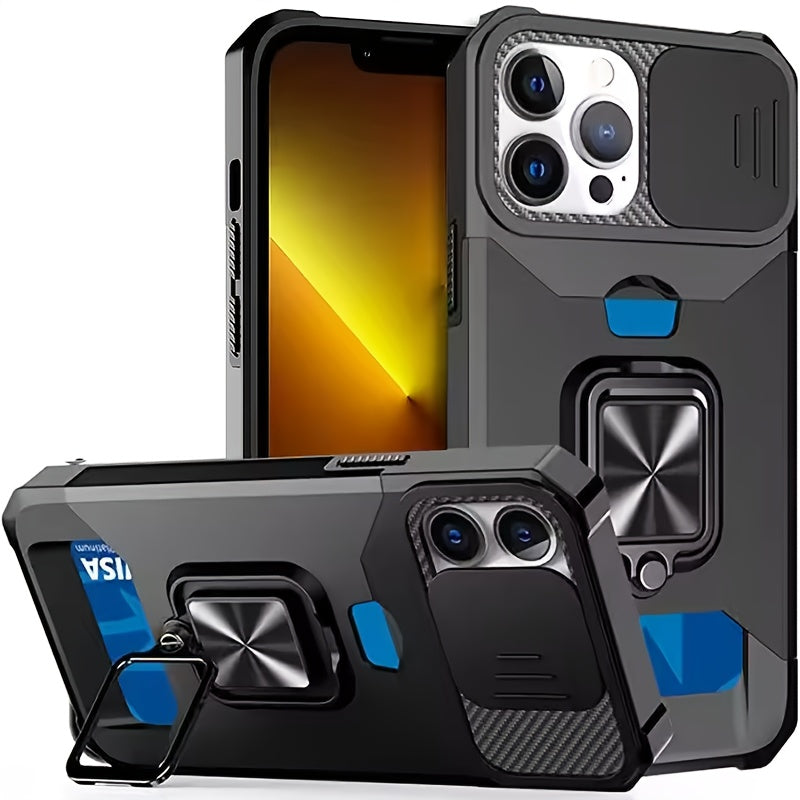 Heavy-Duty Shockproof Phone Case with a Metal Stand And Card Slot, Compatible with for iphone 17 Pro Max, 16 Pro Max, 15 Pro Max, And 14 Pro Max.