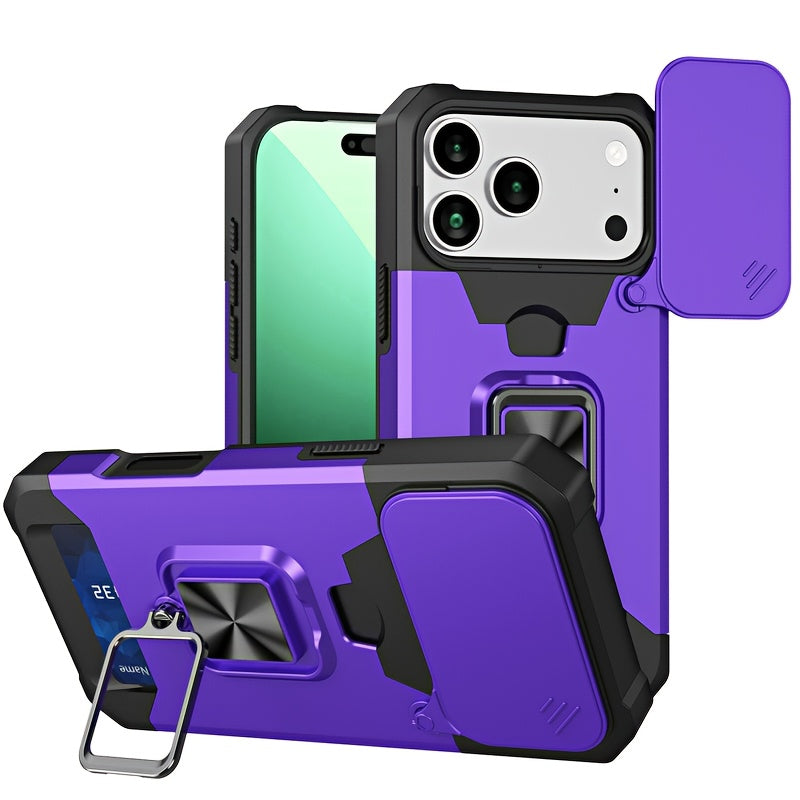 Heavy-Duty Shockproof Phone Case with a Metal Stand And Card Slot, Compatible with for iphone 17 Pro Max, 16 Pro Max, 15 Pro Max, And 14 Pro Max.