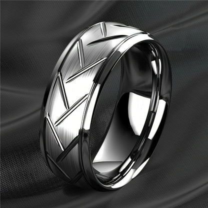 1pc 8MM Luxury Black Titanium Steel Ring - High Quality, Fashion Simple Design, Black Stainless Steel Wire Groove Tire Ring - For Men - Perfect Gift for Him - Anniversary, Birthday, Valentine's Day
