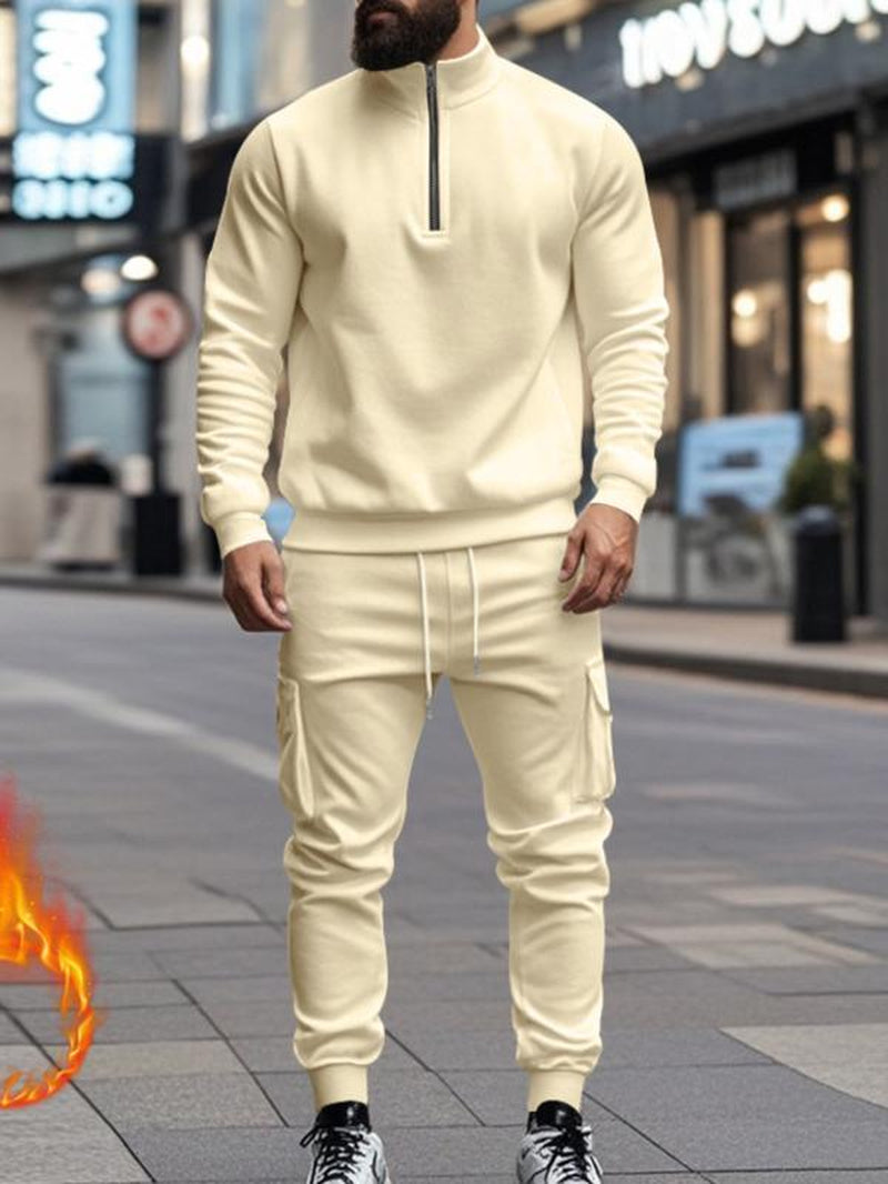 [Balck Friday&Cyber Monday]Kzz Men'S Casual Fleece Lined Zipper Work Pants Set, Thick Fabric Warm Long Trousers for Fall & Winter, New Arrival Us Style Classic Clothes Thanksgiving Outfits