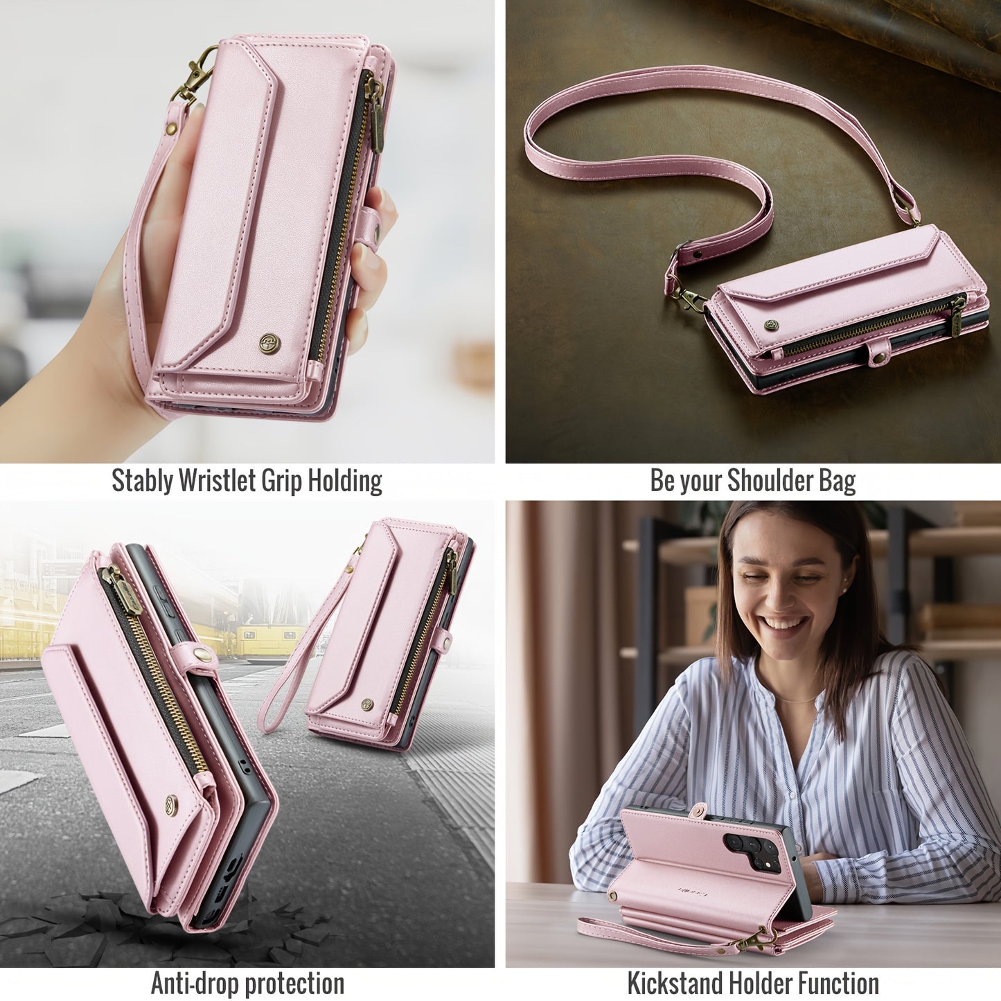 New Wallet Phone Case Wrist Shoulder Strap Lanyard Flip Magnetic Clasp Card Holder Kickstand Women Small Crossbody Handbag For Samsung Galaxy Note10+ 20 S24 S23 S22 S21 S20 S10 Plus Ultra FE Coin Purse A01 A04 A12 A13 A14 A22