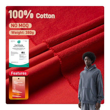 Jufeng Oeko Certified 380 Gsm Knitted Heavyweight Combed 100% Dyed Organic Cotton Fabric Terry Jersey Fabric  Textile for Clothing