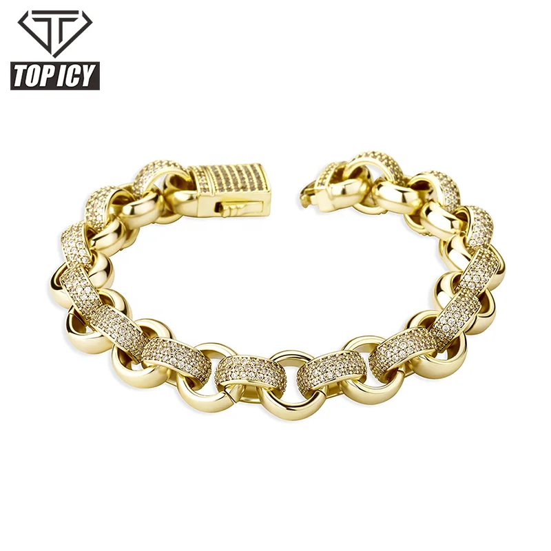 Hot Sale Bracelet Luxury 12mm O Shape Cuban Link Chain Gold Plated Jewelry Crystal Bracelet