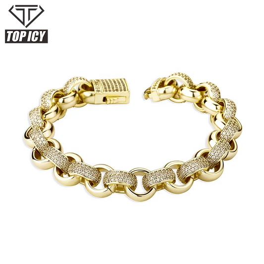 Hot Sale Bracelet Luxury 12mm O Shape Cuban Link Chain Gold Plated Jewelry Crystal Bracelet