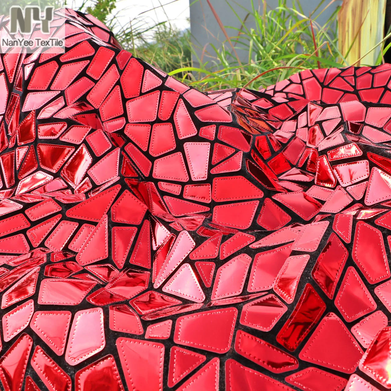 Wholesale Iridescent Extra Large Geometric Sequin Laser Cut Embroidery Fabric on Velvet