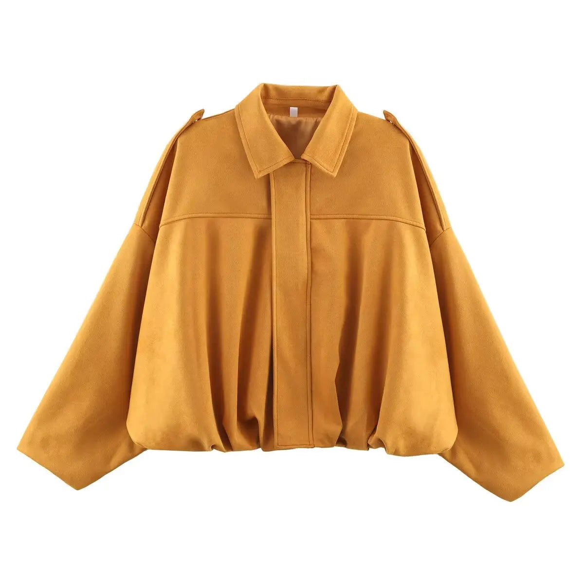 PB&ZA Women 2025 Spring New Chic Fashion Suede Bomber Jacket with Lapel Coat Vintage Long Sleeve Female Outerwear Chic