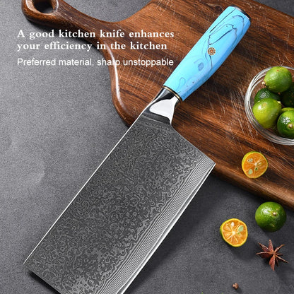 Customizable Kitchen Chef Knife Set 67-Layer Damascus Steel with Turquoise Handle for Food Preparation