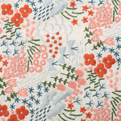 Width 125 cm Colorful Handmade Embroidery Plant Flowers Fabric Bamboo Cotton Linen Rayon Fabric for Cheongsam Dress Bag