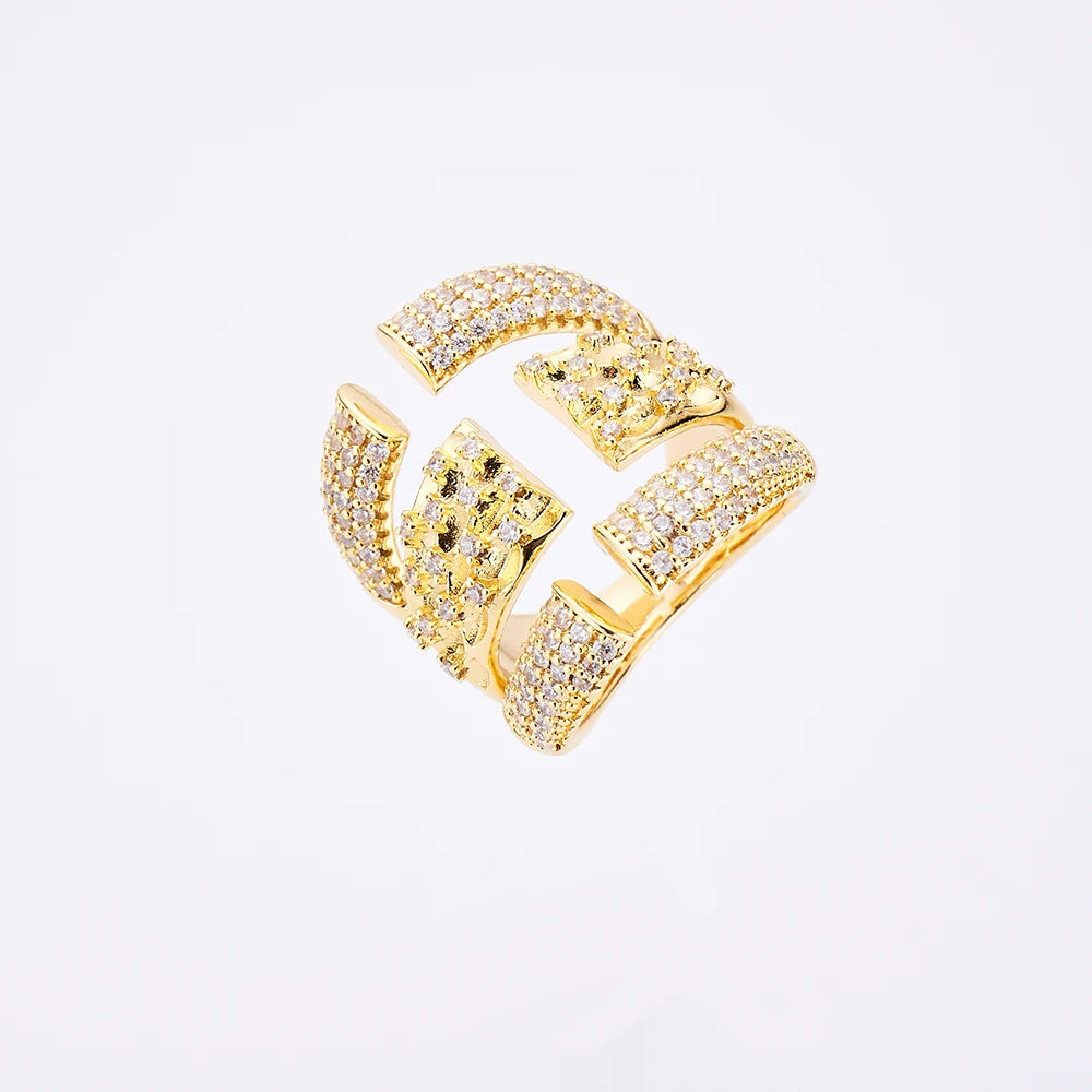 014477 Vintage Style Gold Plated Band Rings Zircon Free Size Ring Hip Hop Good Quality Brass Material Cubic Zirconia Ring