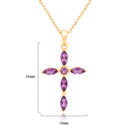 Vintage Women Jewelry Gift Gemstone Hand Setting Marquise Round Shape Amethyst Cross Necklace for Christmas Gift