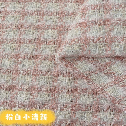 Wholesale 100% Polyester Woolen Fabric Fiber Plaid Check Woven Woolen Yarn Dyed Tweed Fabric for Coat Clothing Dress Vest Skirt