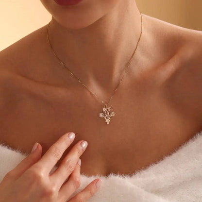 Qiuhan Bouquet Stainless Steel Jewelry Gift for Women 18K Gold Birth Flower Necklace