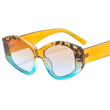 5641 New Polygon Cat Eye Colorful Leopard Sunglasses Shades UV400 Retro Brand Designer Double Color Men Gradient Sun Glasses