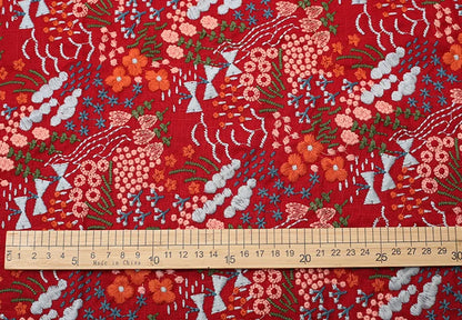 Width 125 cm Colorful Handmade Embroidery Plant Flowers Fabric Bamboo Cotton Linen Rayon Fabric for Cheongsam Dress Bag