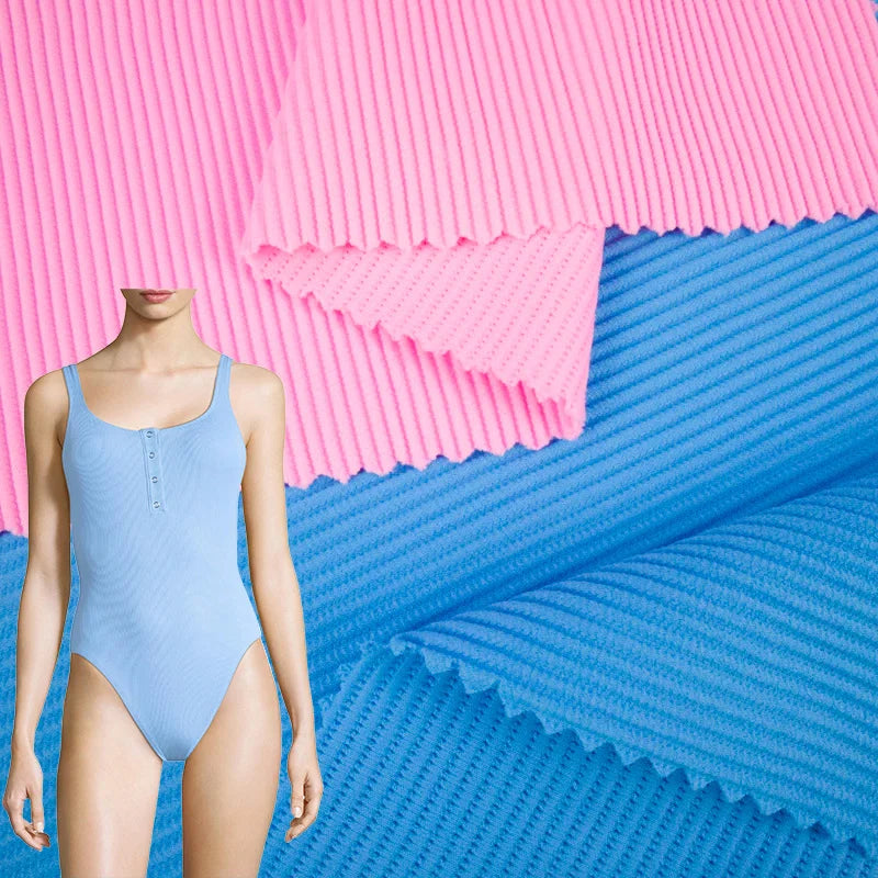 Matte 4 Way Stretch Spandex Nylon Ribbed Bikini Fabric Textured