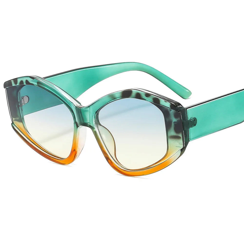 5641 New Polygon Cat Eye Colorful Leopard Sunglasses Shades UV400 Retro Brand Designer Double Color Men Gradient Sun Glasses