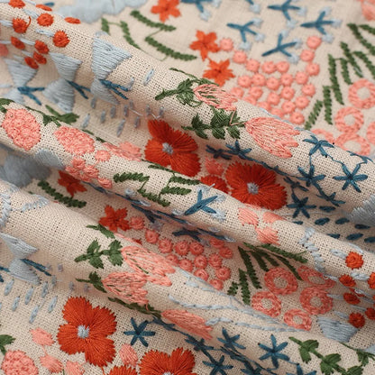 Width 125 cm Colorful Handmade Embroidery Plant Flowers Fabric Bamboo Cotton Linen Rayon Fabric for Cheongsam Dress Bag