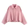 PB&ZA Women 2025 Spring New Chic Fashion Suede Bomber Jacket with Lapel Coat Vintage Long Sleeve Female Outerwear Chic