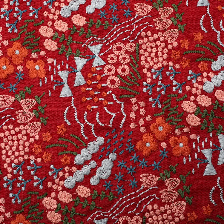 Width 125 cm Colorful Handmade Embroidery Plant Flowers Fabric Bamboo Cotton Linen Rayon Fabric for Cheongsam Dress Bag