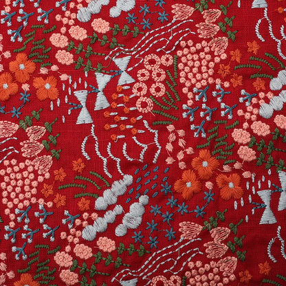 Width 125 cm Colorful Handmade Embroidery Plant Flowers Fabric Bamboo Cotton Linen Rayon Fabric for Cheongsam Dress Bag