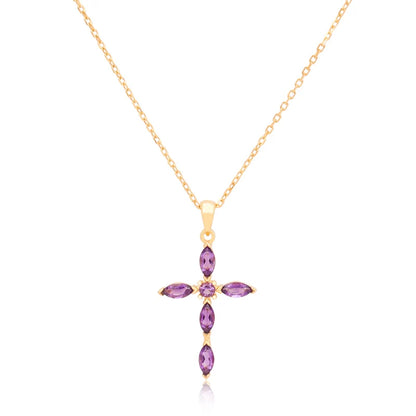 Vintage Women Jewelry Gift Gemstone Hand Setting Marquise Round Shape Amethyst Cross Necklace for Christmas Gift