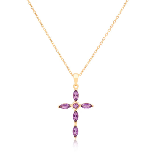 Vintage Women Jewelry Gift Gemstone Hand Setting Marquise Round Shape Amethyst Cross Necklace for Christmas Gift
