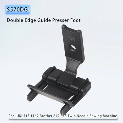 S570DG Double Edge Guide Presser Foot for JUKI 515 1162 Brother 842 845 Twin Needle Sewing Machine Parts Size 0.1cm 0.2cm
