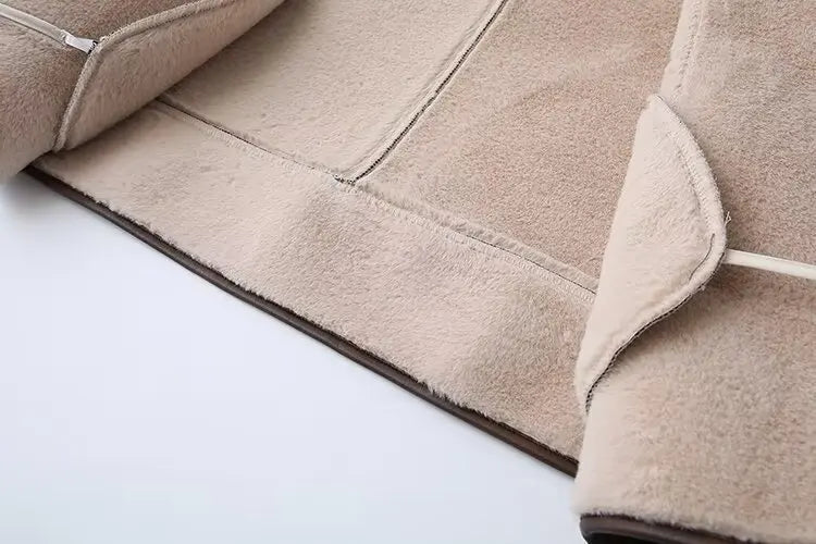 Chocolate Brown High Quality Women Leather Coat With Fur Long Sleeve Women's Faux Fur Coats Winter Clothing Overcoat Jacket