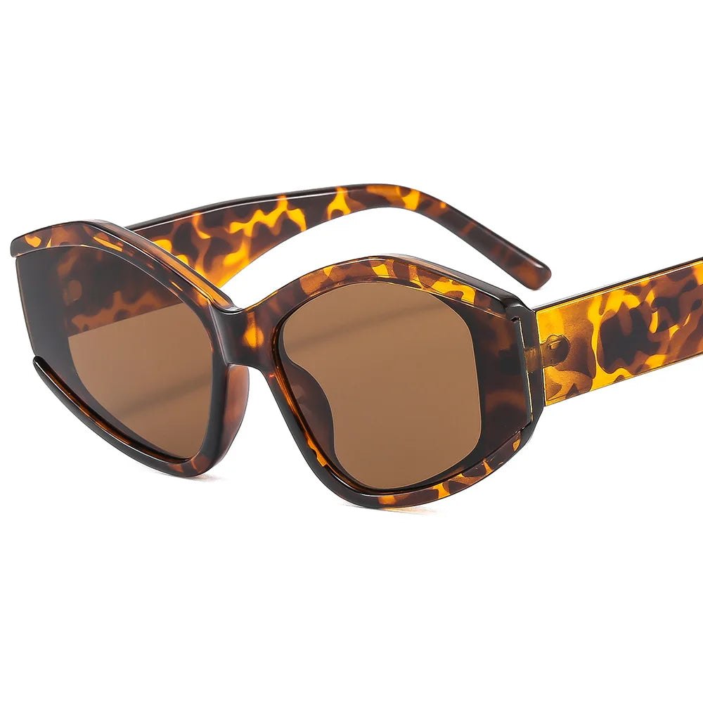 5641 New Polygon Cat Eye Colorful Leopard Sunglasses Shades UV400 Retro Brand Designer Double Color Men Gradient Sun Glasses