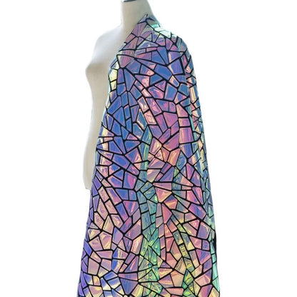 Wholesale Iridescent Extra Large Geometric Sequin Laser Cut Embroidery Fabric on Velvet