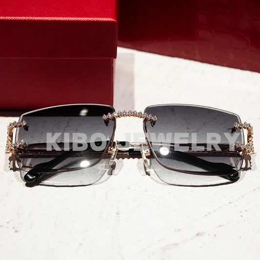 Luxury Designer Hip Hop Rapper Glasses Rimless Big C 3MM VVS Moissanite Diamond Glasses Sunglasses