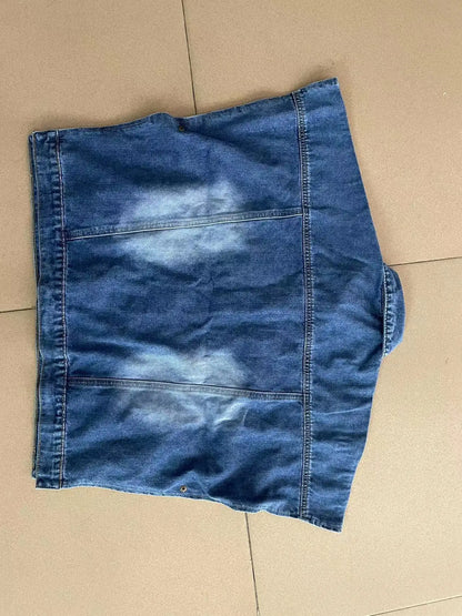 2024 Jean Jackets Women Stylish Ruffles Button Plain Denim Jacket Long Sleeve Blue Denim Jacket Women Shirt