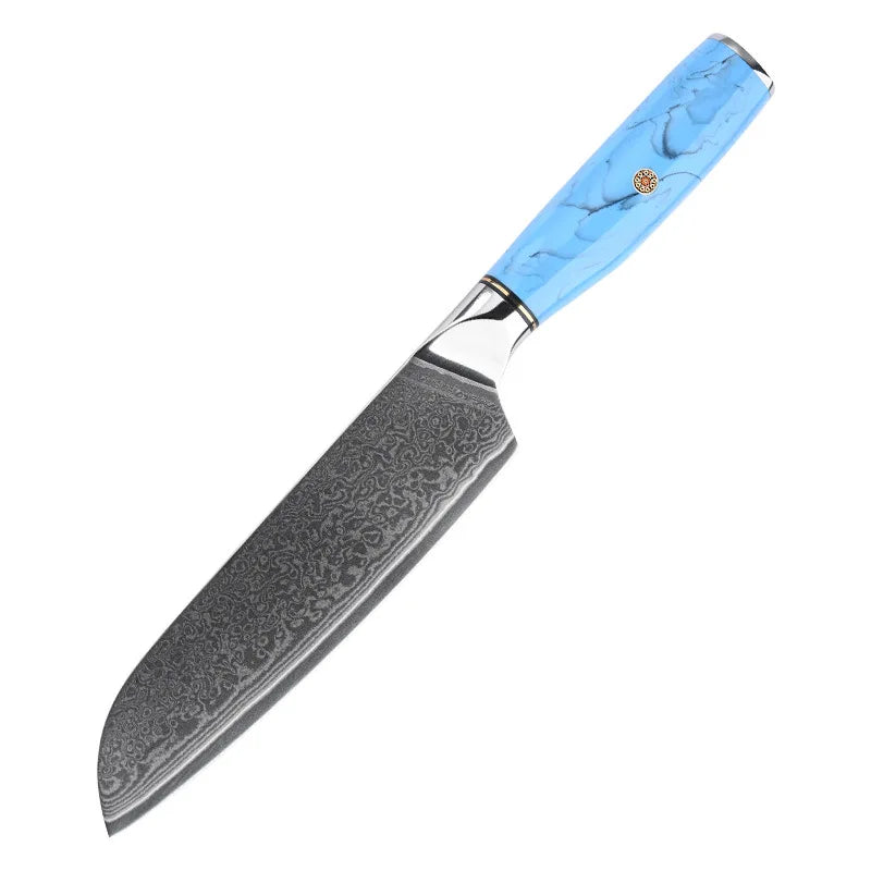 Customizable Kitchen Chef Knife Set 67-Layer Damascus Steel with Turquoise Handle for Food Preparation