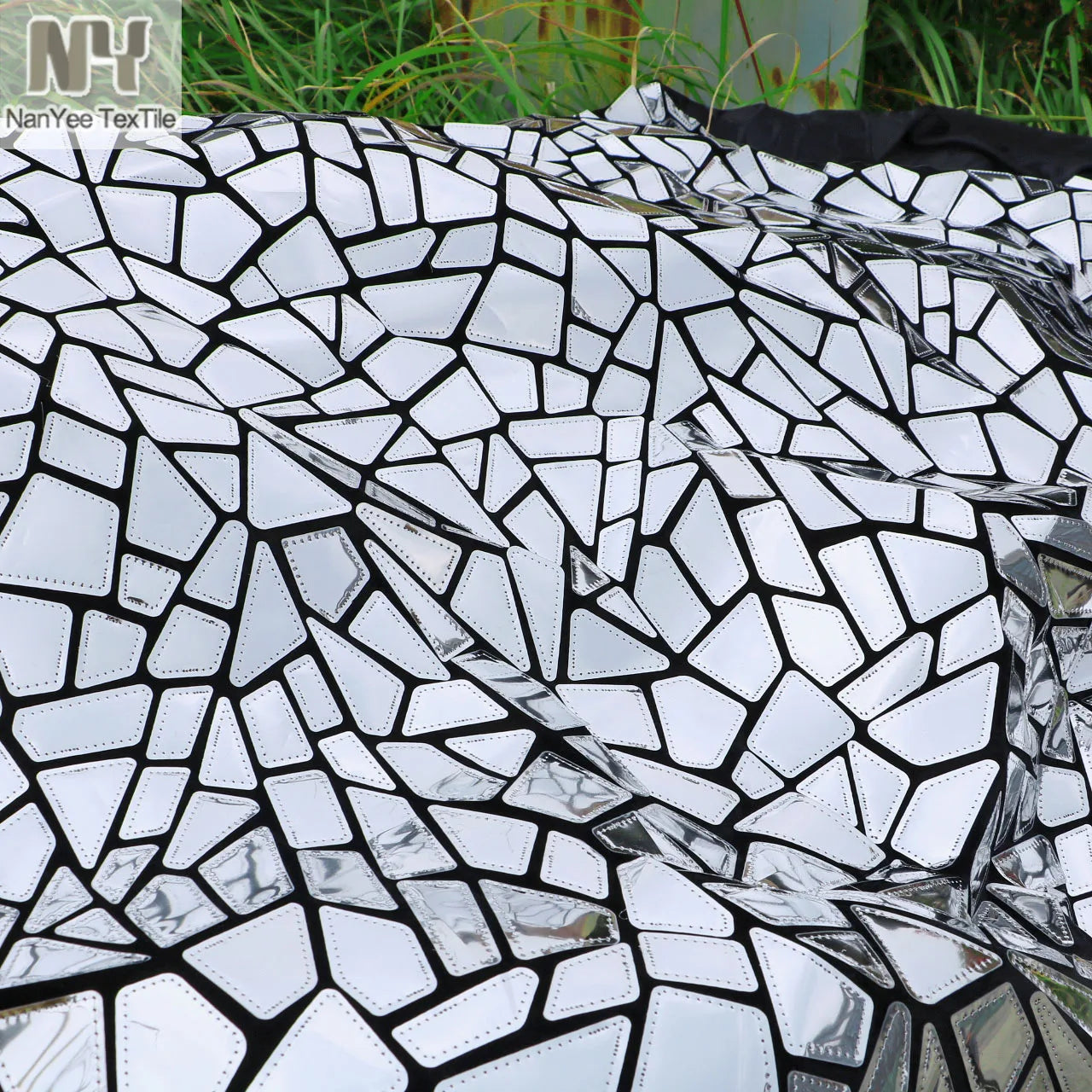 Wholesale Iridescent Extra Large Geometric Sequin Laser Cut Embroidery Fabric on Velvet