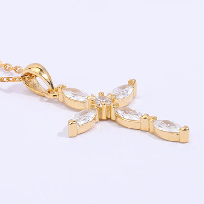 Vintage Women Jewelry Gift Gemstone Hand Setting Marquise Round Shape Amethyst Cross Necklace for Christmas Gift