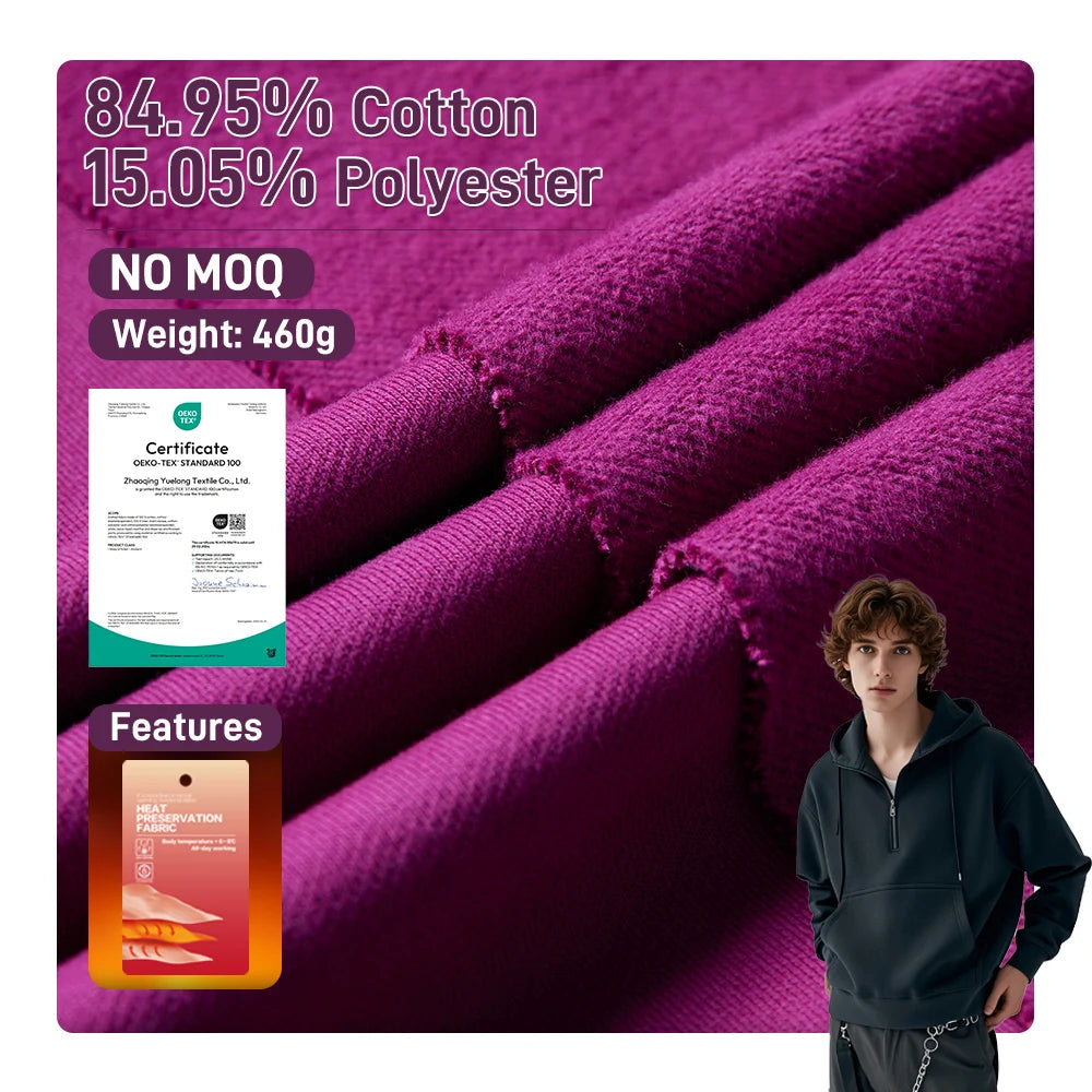 Jufeng Baseball Jacket 460gsm Heavyweight CVC Fabric Textile Fabric for Sports Outdoor 85% Cotton 15% Polyester Brushed Knitted Winter