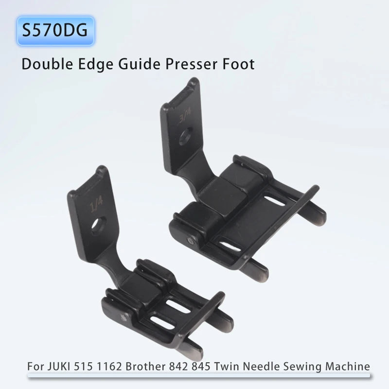 S570DG Double Edge Guide Presser Foot for JUKI 515 1162 Brother 842 845 Twin Needle Sewing Machine Parts Size 0.1cm 0.2cm