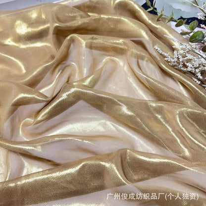 Elegant Retro Style Hanfu Sling Dress New Light Ultra-Thin 100% Polyester Chiffon 75D Weft Fabric with Bronzing Decorative Cloth