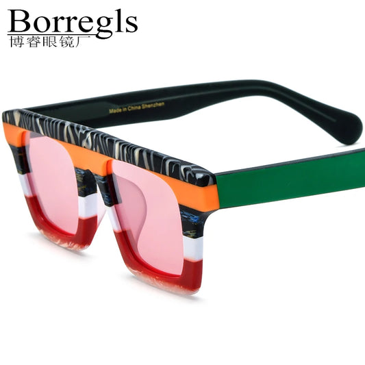 Borregls Multicolor Matte Acetate Polarized Sunglasses Women Brand Designer Oversize Big Square Sun Glasses Men Shades 19374T