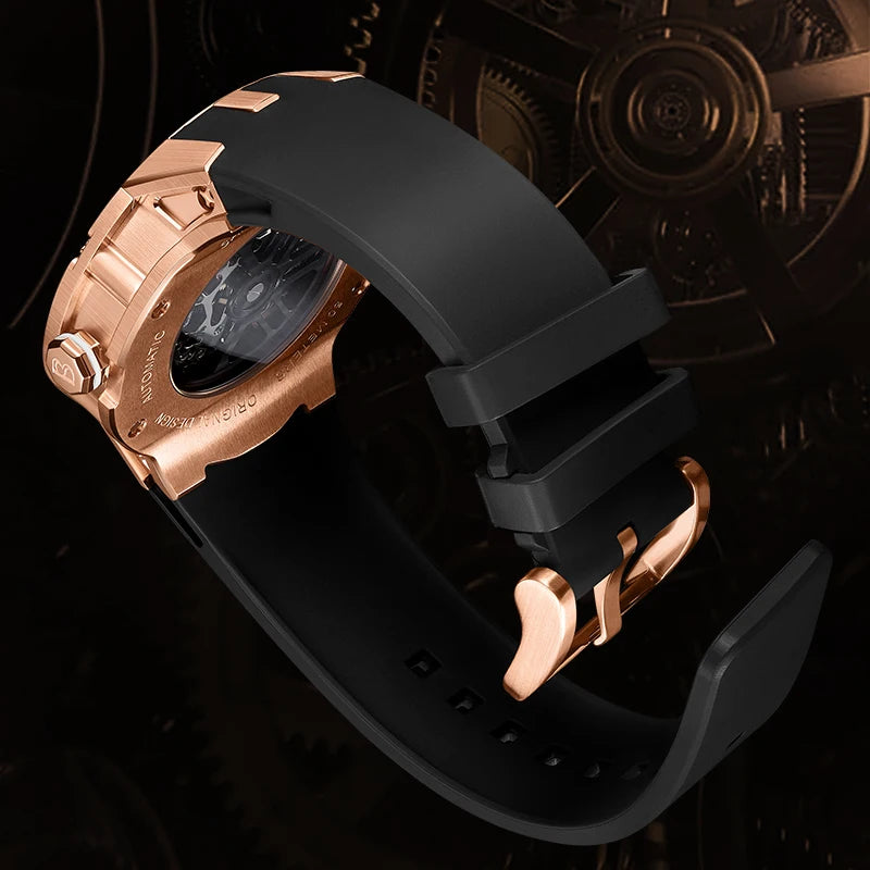 bonest gatti Case Waterproof Automatic Watch Rubber Strap Luxury Watch Men Mechanical WristWatch 316L Stainless Steel Round 20cm