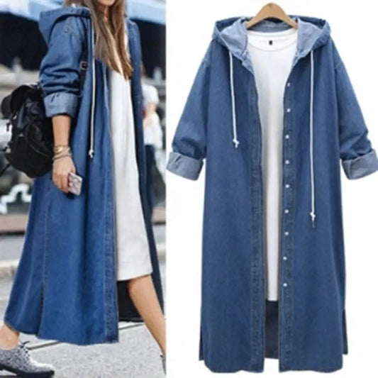 YP Wholesale Woman Ladies Jacket Women  Oversized Denim Windbreaker Jacket Long Jeans Coat for Autumn