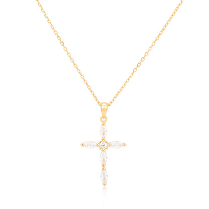 Vintage Women Jewelry Gift Gemstone Hand Setting Marquise Round Shape Amethyst Cross Necklace for Christmas Gift