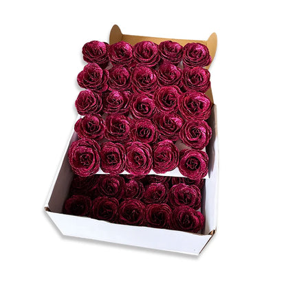 Cheap Wholesale 50pcs Golden Powder Bling Rose Head Bouquet Wrapped Gift Box Artificial Silk Flowers Waterproof Flower in Bulk