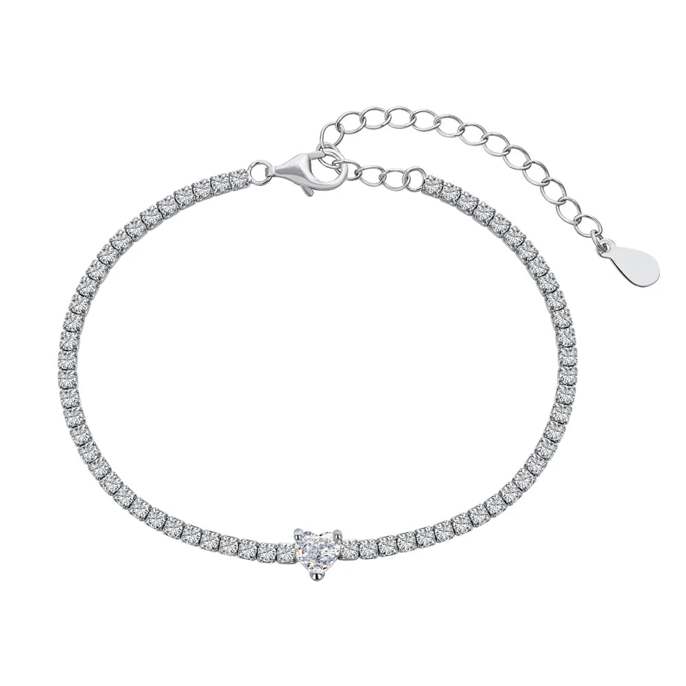 Dylam Charm Jewelry Accessories S925 Silver Rhodium Plated 5A Grade Cubic Zirconia Classic Tennis Bracelet for Women