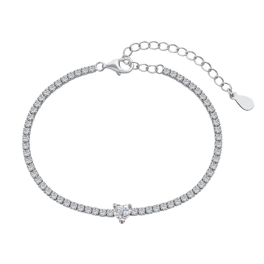 Dylam Charm Jewelry Accessories S925 Silver Rhodium Plated 5A Grade Cubic Zirconia Classic Tennis Bracelet for Women