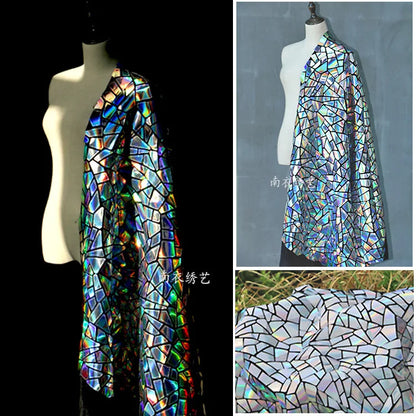 Wholesale Iridescent Extra Large Geometric Sequin Laser Cut Embroidery Fabric on Velvet